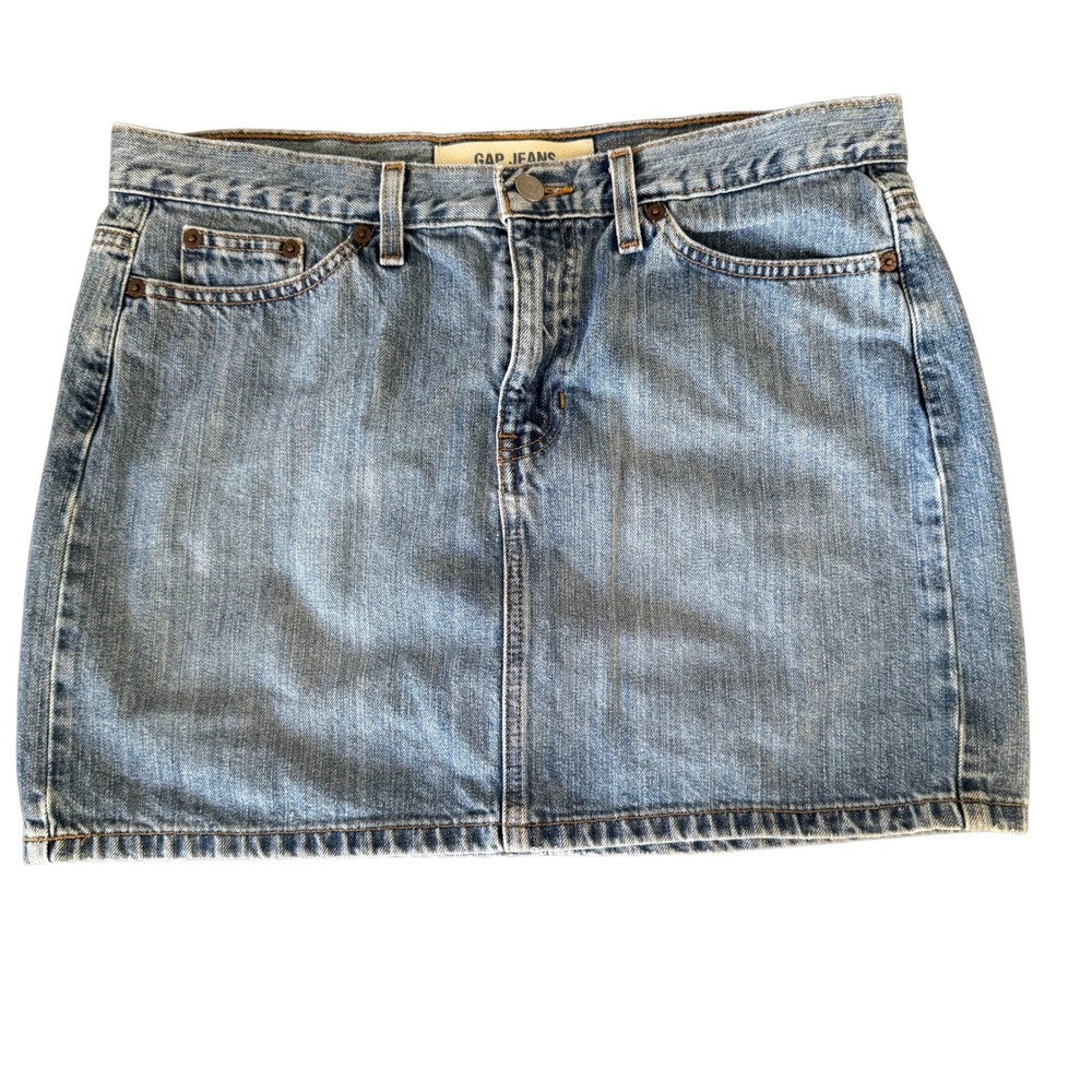 Gap Jeans Y2K Denim Mini Skirt Light Wash Blue Cotton Size 12 Excellent